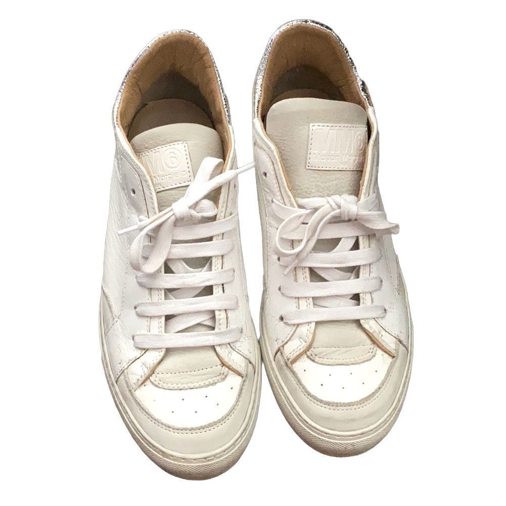 MM6 Maison Martin Margiela White Leather Low-Top Sneakers